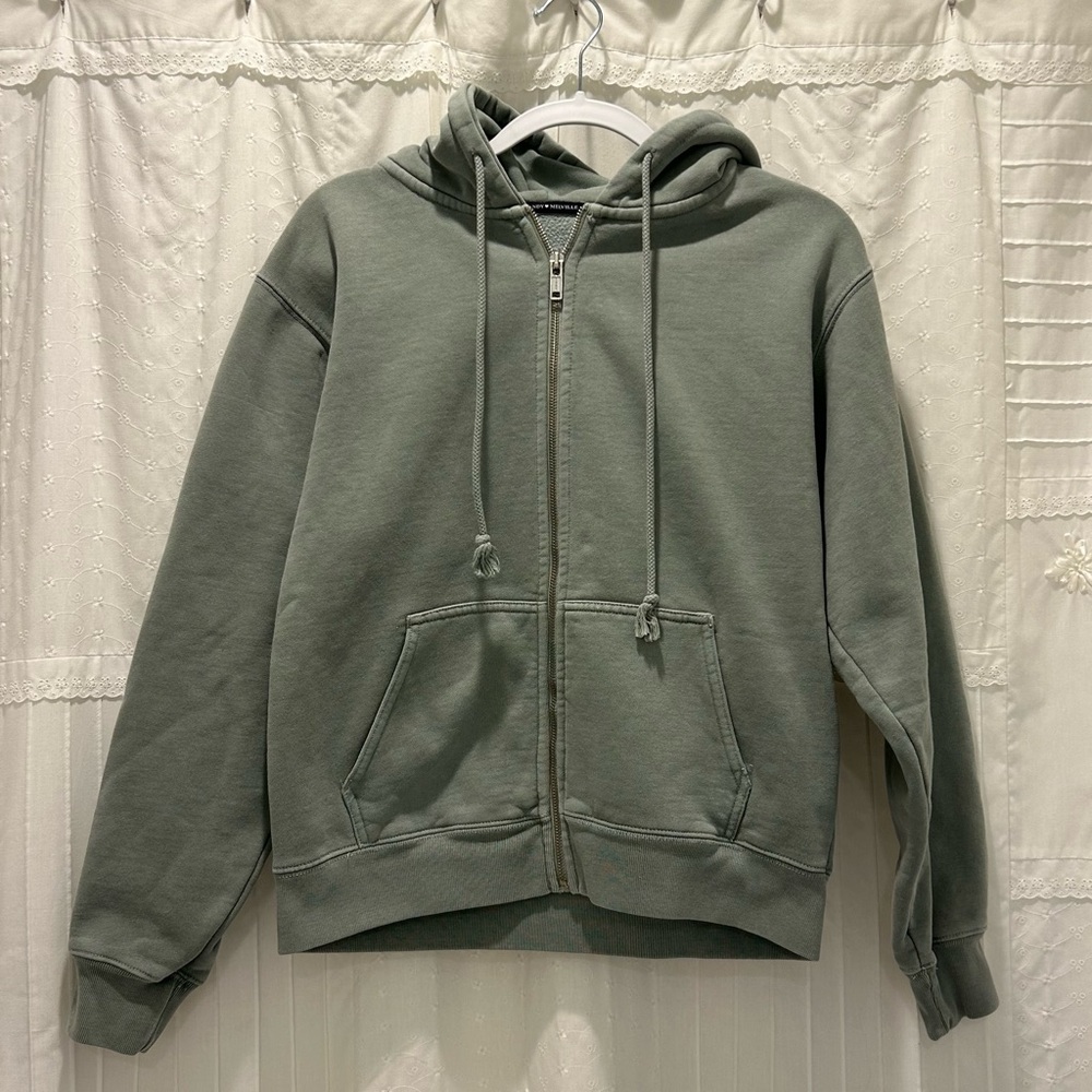 Brandy Melville Light Green Zip Up Christy Hoodie